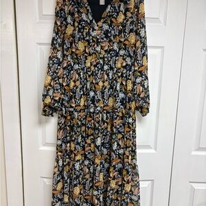 Lucky Brand Black and Yellow Floral Long Sleeve Dress